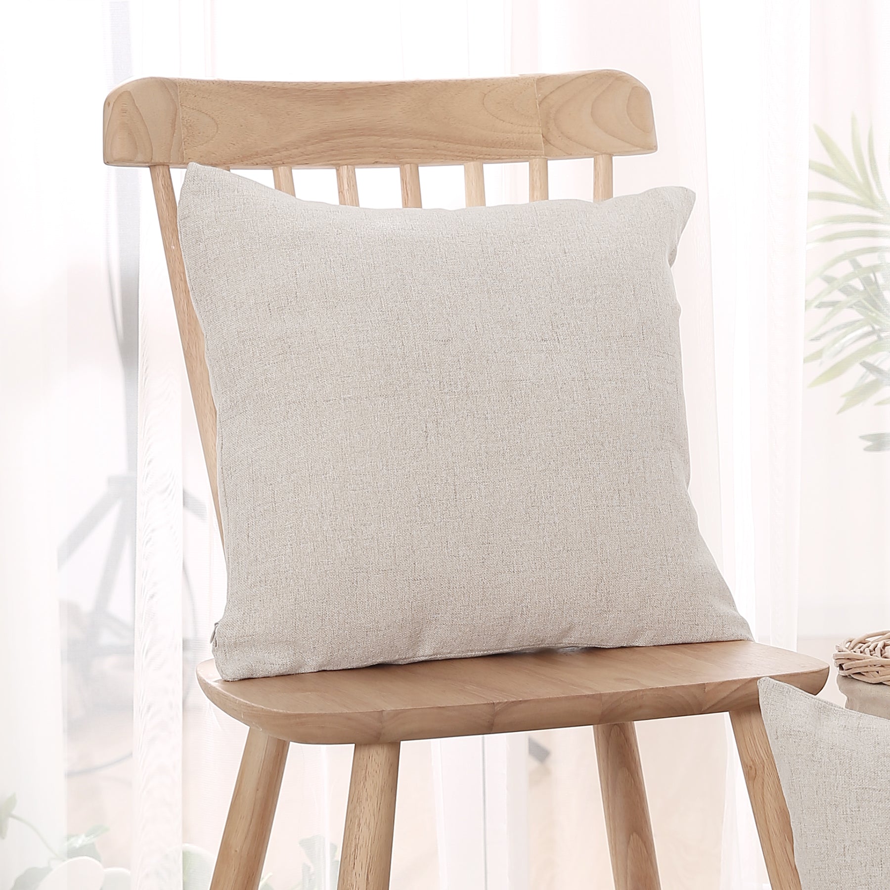Deconovo Housse de coussin en lumière de lin, coloris crème, 45 x 45 cm, 1 pièce
