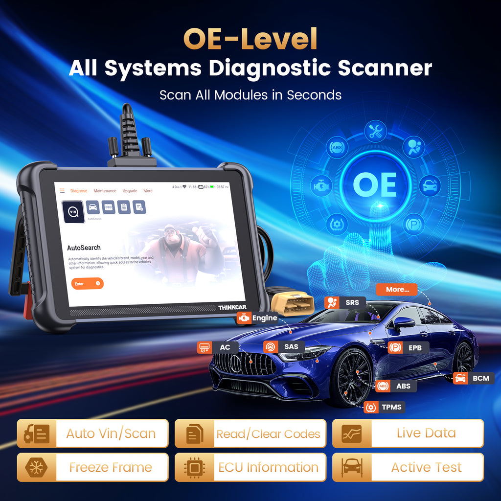 THINKCAR ThinkSCAN 689 Outil de diagnostic OBD2 pour voiture, avec 34 fonctions de remise à zéro et diagnostic complet des systèmes, lecteur de données pour tests actifs
