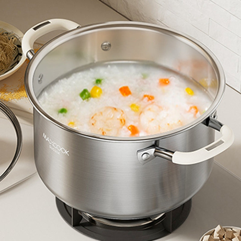 MAXCOOK Faitout tous feux 22 cm en acier inoxydable 304 avec couvercle en verre et poignées en silicone - 4,3 L