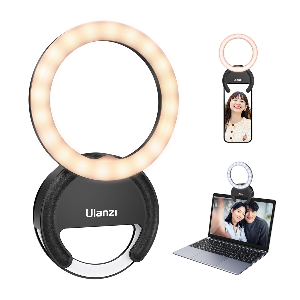 Ulanzi Anneau lumineux selfie 4 pouces pour téléphone et photographie, 3 températures de couleur (3000 K–7000 K), 5 niveaux d’éclairage, Anneau lumineux pour visioconférence sur ordinateur portable, diffusion en continu, maquillage, blog vidéo, YouTu