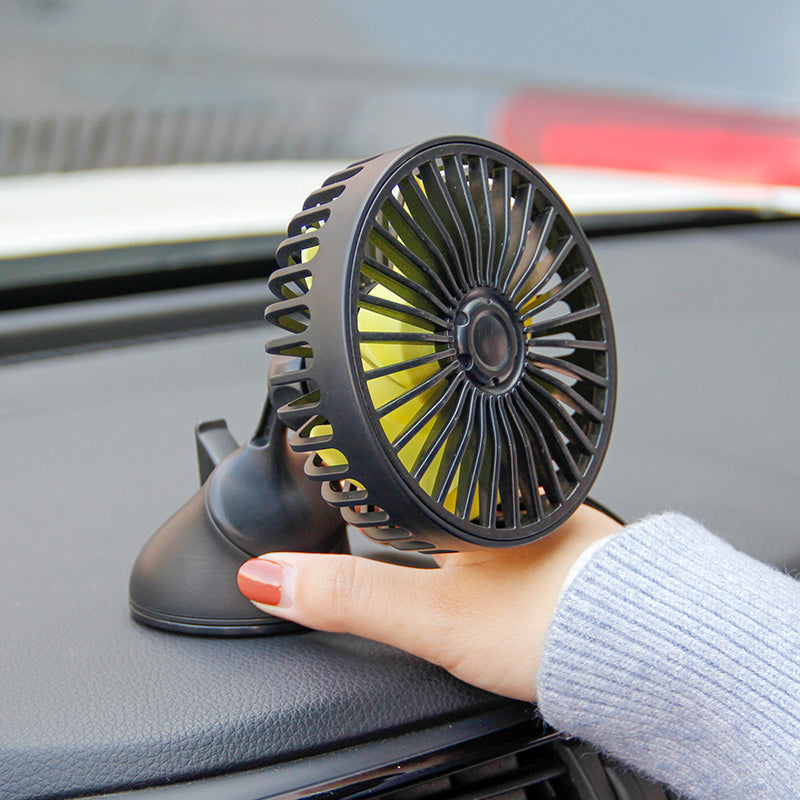 Ventilateur de voiture Hello leiboo rotatif à 360° avec ventouse puissante, alimenté par USB, 5 pales, 3 vitesses réglables, fixation sur tableau de bord ou pare-brise
