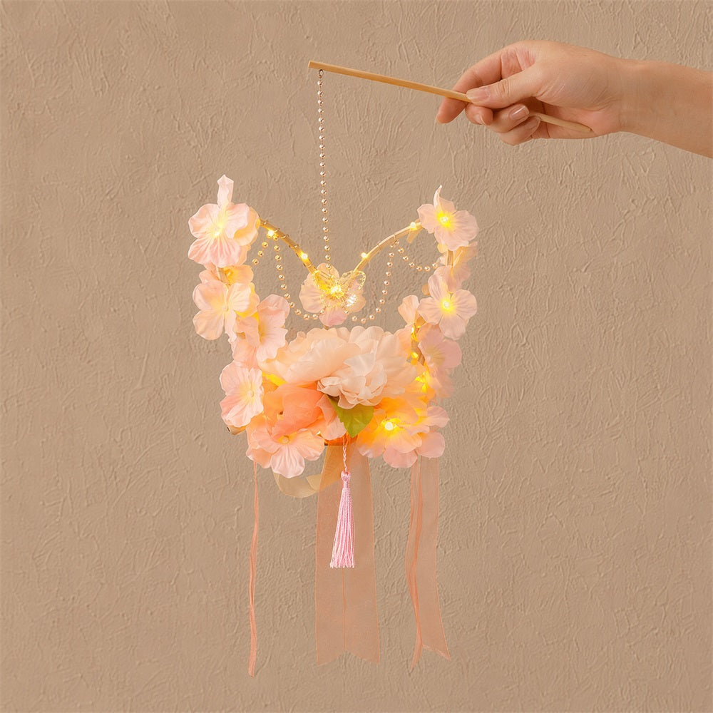 Huacan Lanterne rose, Hanfu style ancien, Lanterne à main, Lanterne lumineuse papillon, Tour de nuit, Accessoire de photographie, Décoration de palais avec lanternes, Accessoires 1 pc