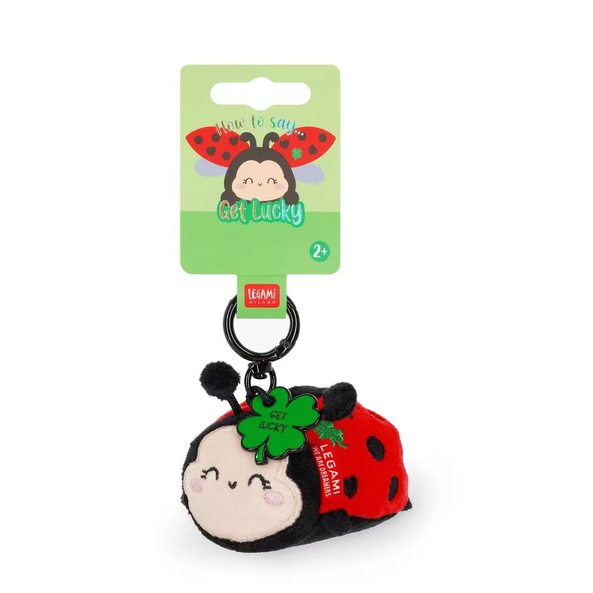 Mini Porte-clés Coccinelle en Peluche Rouge et Noir avec Gravure "Get Lucky" - Tirette de Fermeture Éclair Douce & Cadeau Mignon pour Elle