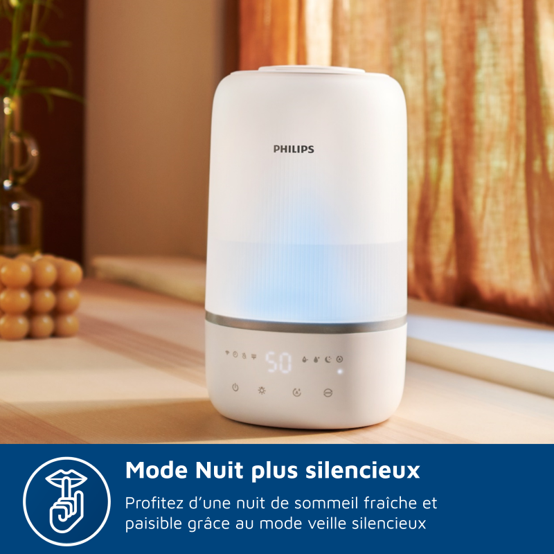 PHILIPS HU1510/04 Série 1000 Humidificateur d'air silencieux connecté jusqu’à 41 m² - Blanc