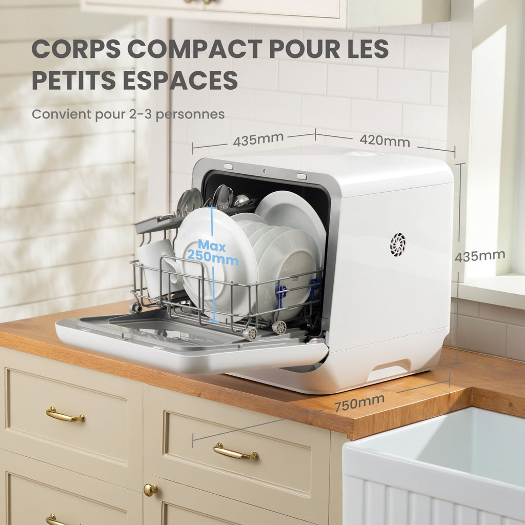 Comfee' Mini Lave-Vaisselle Compact, 6 Programmes, Fonctions Vapeur, Soin Bébé & Lavage Fruits, Sans Installation, Démarrage Différé, Stockage 72h, Blanc, Classe Énergétique D
