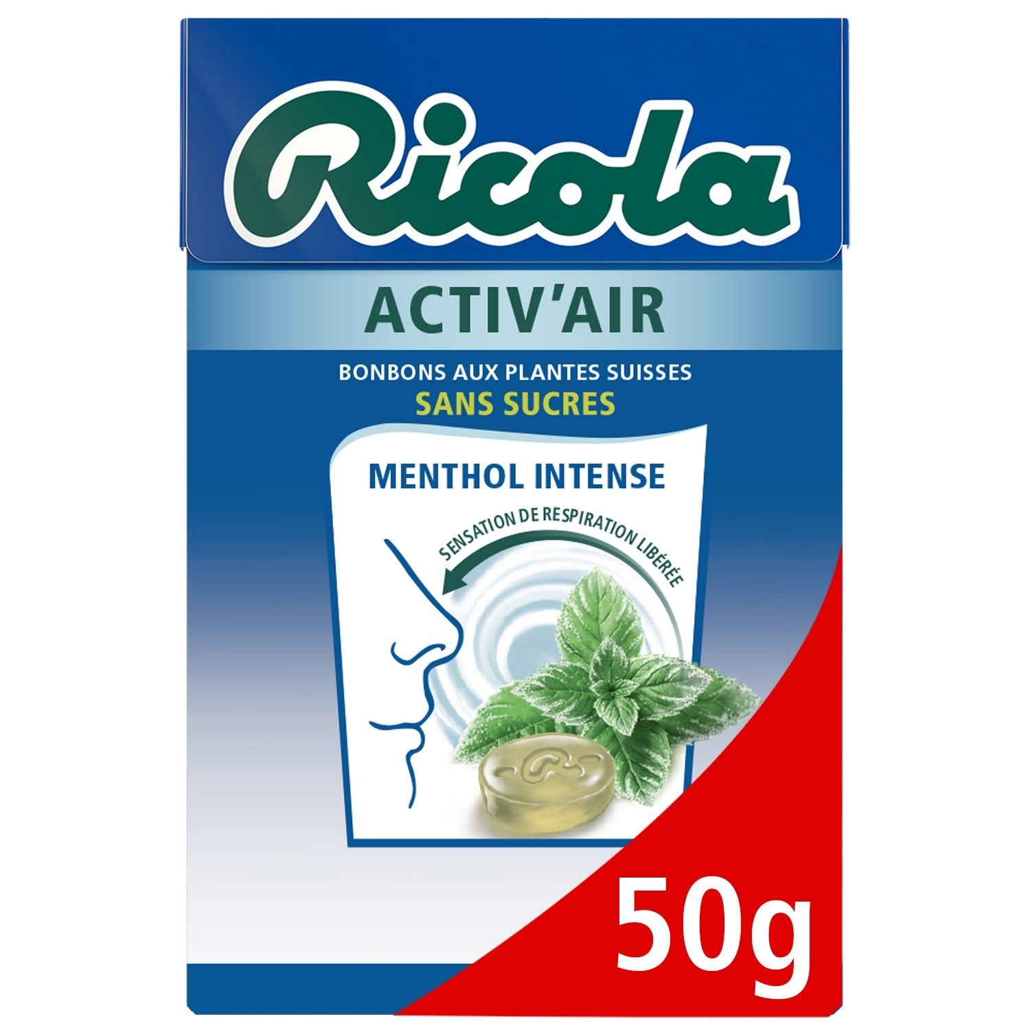 Ricola Activit’Air Pastilles pour la Gorge aux Plantes Menthol Intense sans Sucre 50 g