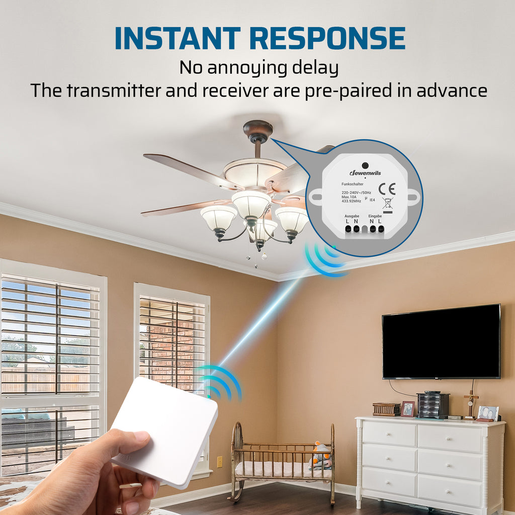 DEWENWILS Ensemble d’interrupteurs d’éclairage sans fil, 2 interrupteurs muraux pour lampes, Sans câblage requis, Jusqu’à 2300 W, Portée 30 m, Blanc