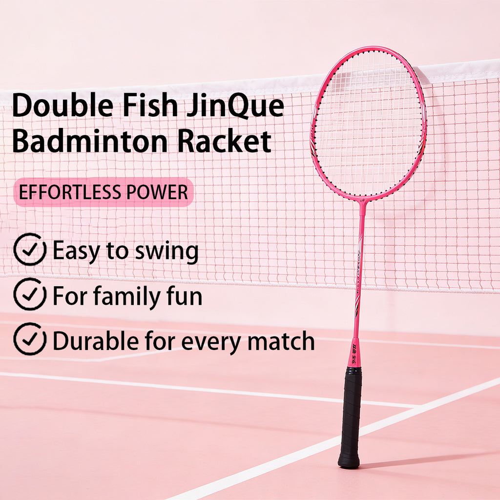 Double Fish JinQue Raquettes de badminton légères et durables Set de doubles Rose 1309 avec housse, 2 raquettes, volants non inclus