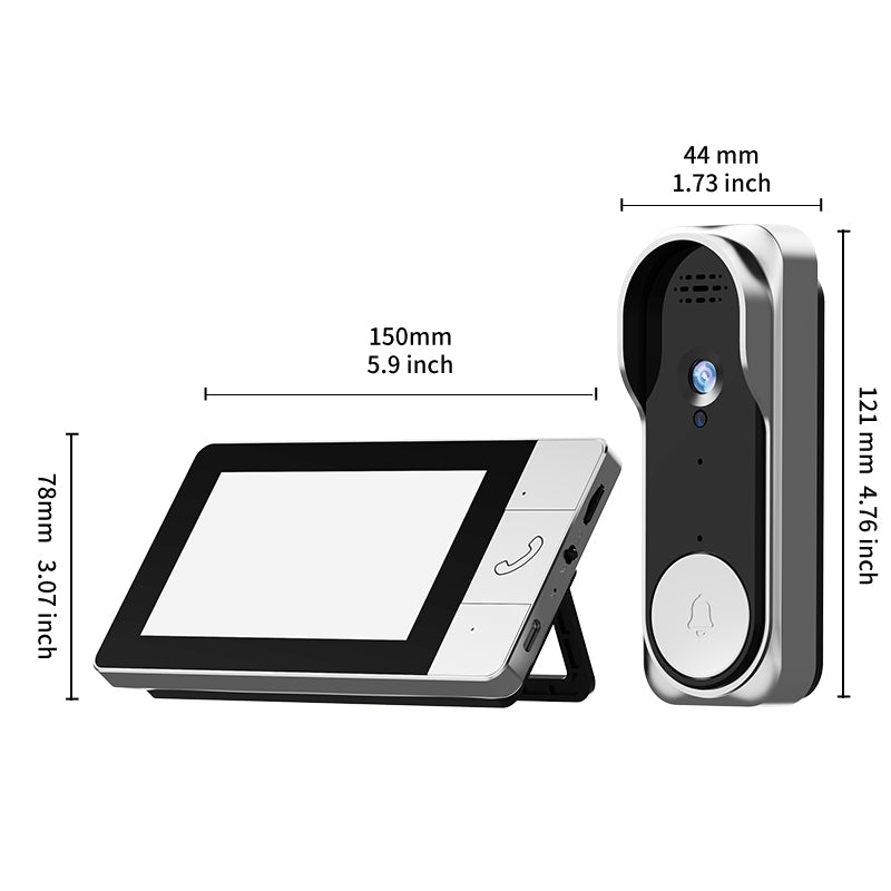 Verbex NT601A Sonnette vidéo, Sonnette connectée, Caméra de surveillance domestique, Ne nécessite pas le Wi-Fi pour la réception, Utilisable avec enregistrement vidéo et longue autonomie