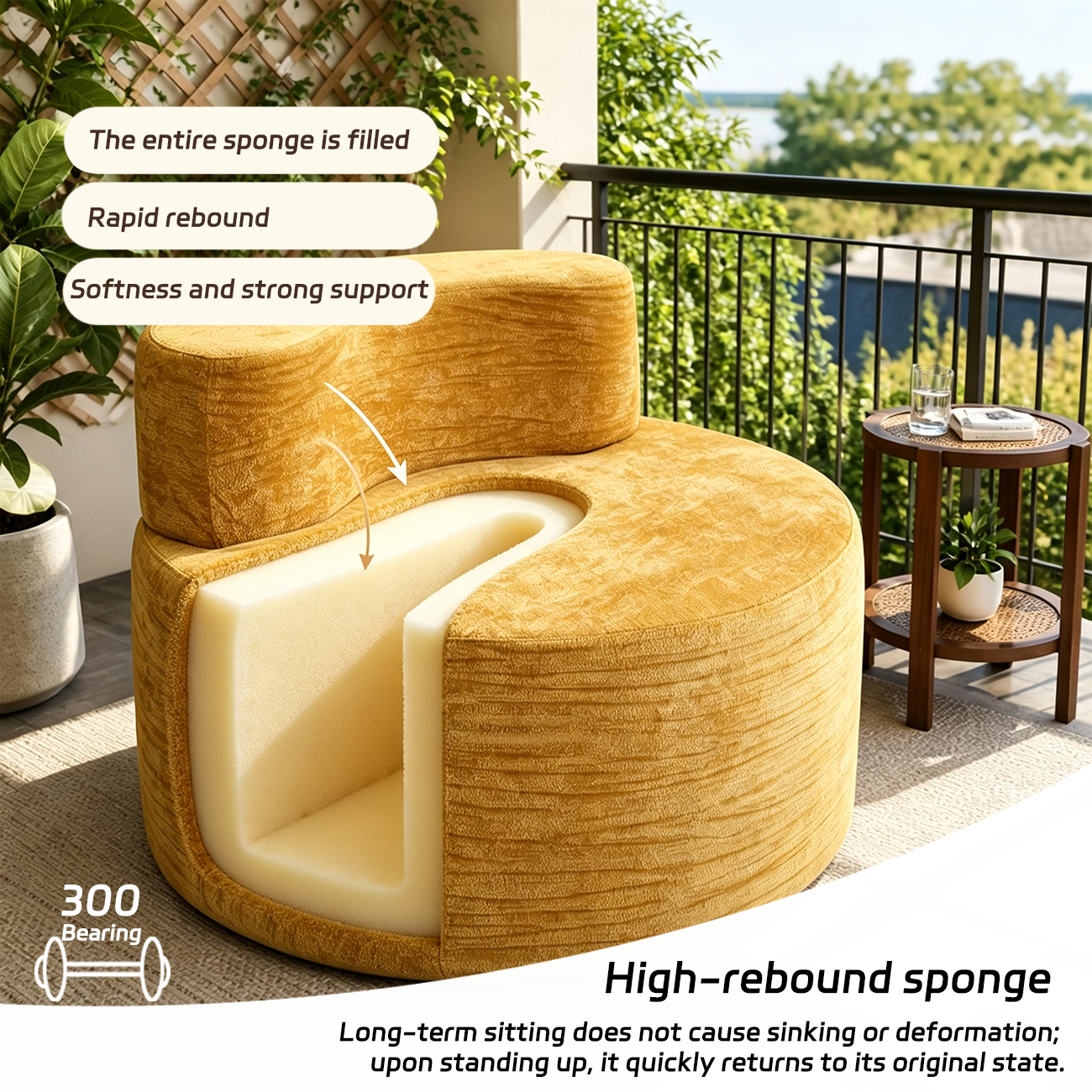 Canapé de détente pliable, sans assemblage, ultra doux, en mousse haute densité, pour salon – canapé sans structure, jaune