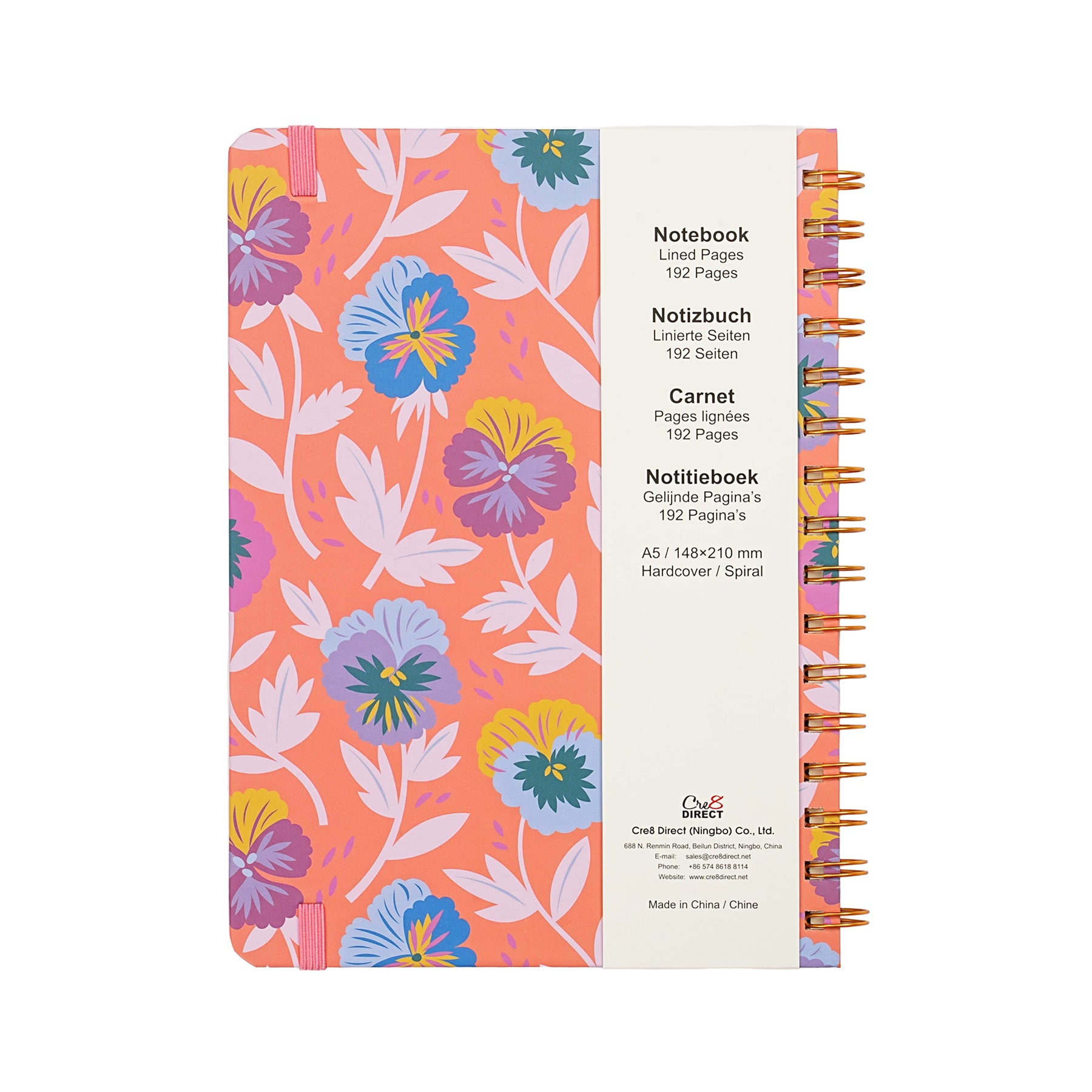 Jubiluu Carnet à spirale A5 à couverture rigide, ligné - 96 feuilles (papier offset 100 g/m²) - avec bande élastique - Carnet règlé crème classique pour écrire, école
