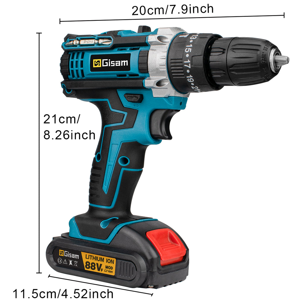 GISAM Perceuse-visseuse à percussion sans fil 25+3 réglages de couple 2 vitesses batterie lithium-ion outils électroportatifs