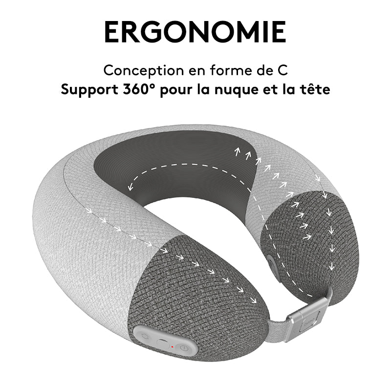 breo iNeck Air 2 Coussin de massage, appareil de massage cervical shiatsu en forme de U avec fonction chauffante et relaxation des tissus profonds pour avion, voiture, voyage, bureau, maison