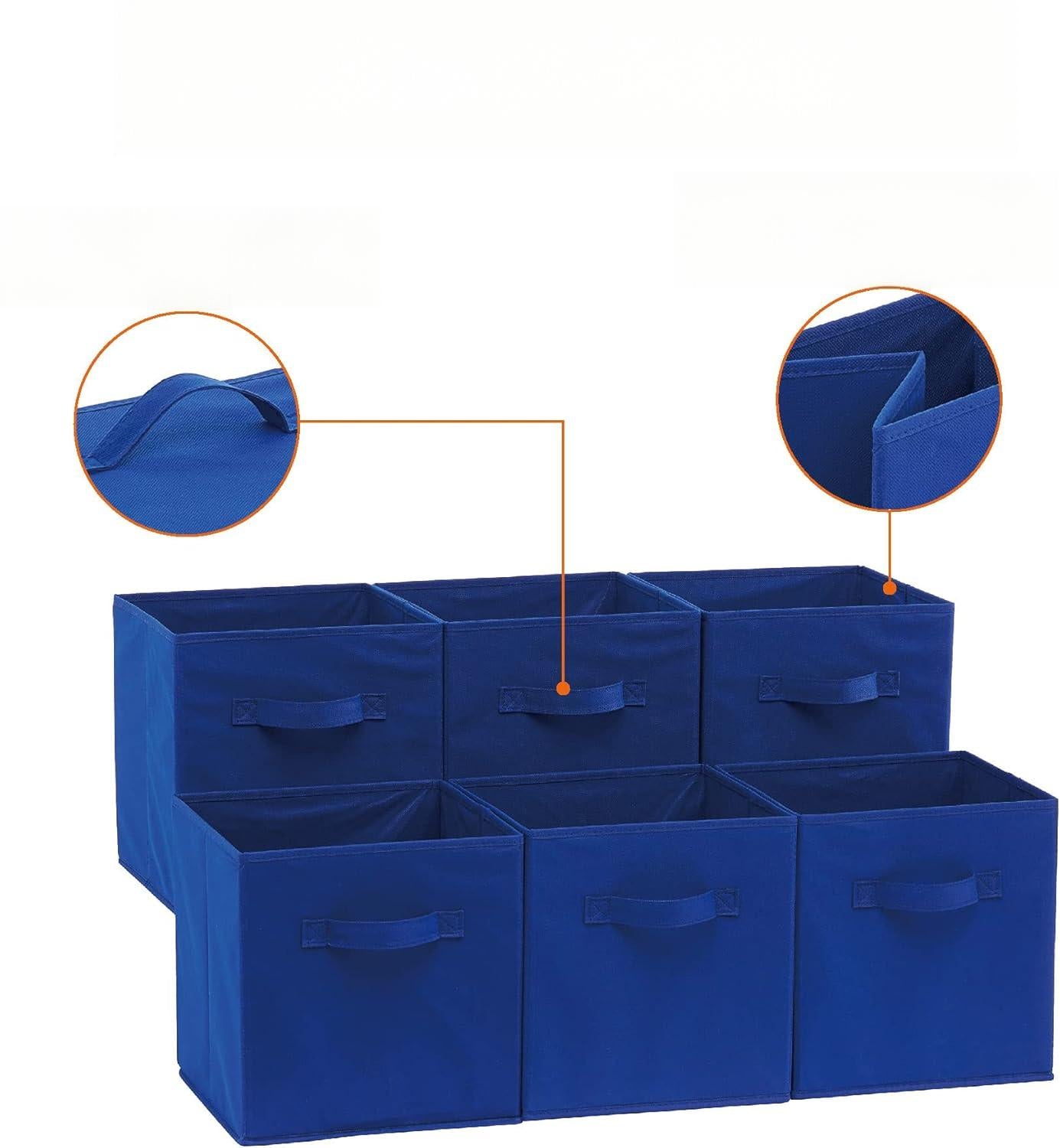 ANQI Lot de 6 bacs de rangement cube pliables avec poignées en tissu Bleu Marine - 26,5 x 26,5 x 28 cm