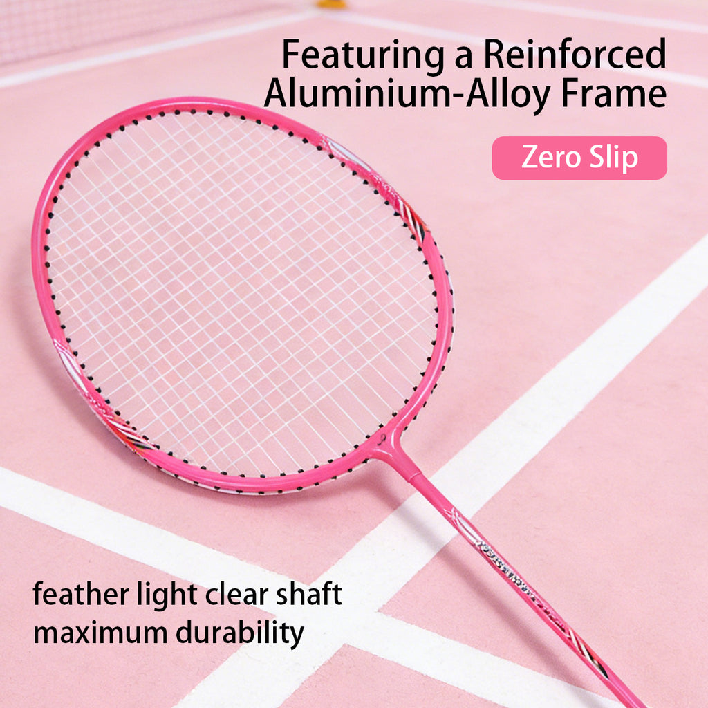 Double Fish JinQue Raquettes de badminton légères et durables Set de doubles Rose 1309 avec housse, 2 raquettes, volants non inclus