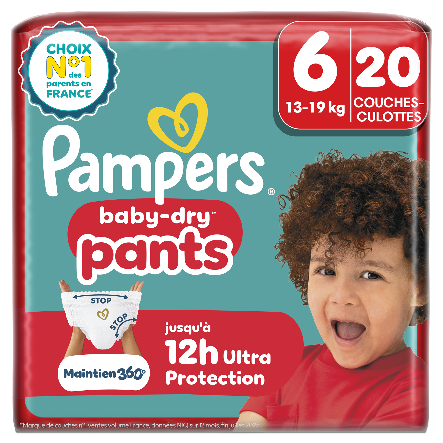 Pampers Baby-Dry Pants, Taille 6, 20 Couches-Culottes, 13-19kg, Protection 360° contre les fuites jour et nuit