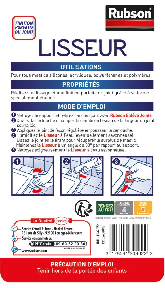 Henkel RUBSON Lisseur, outil pour lisser tous les types de joints - adapté à toutes les formules de mastic et toutes les largeurs de joint