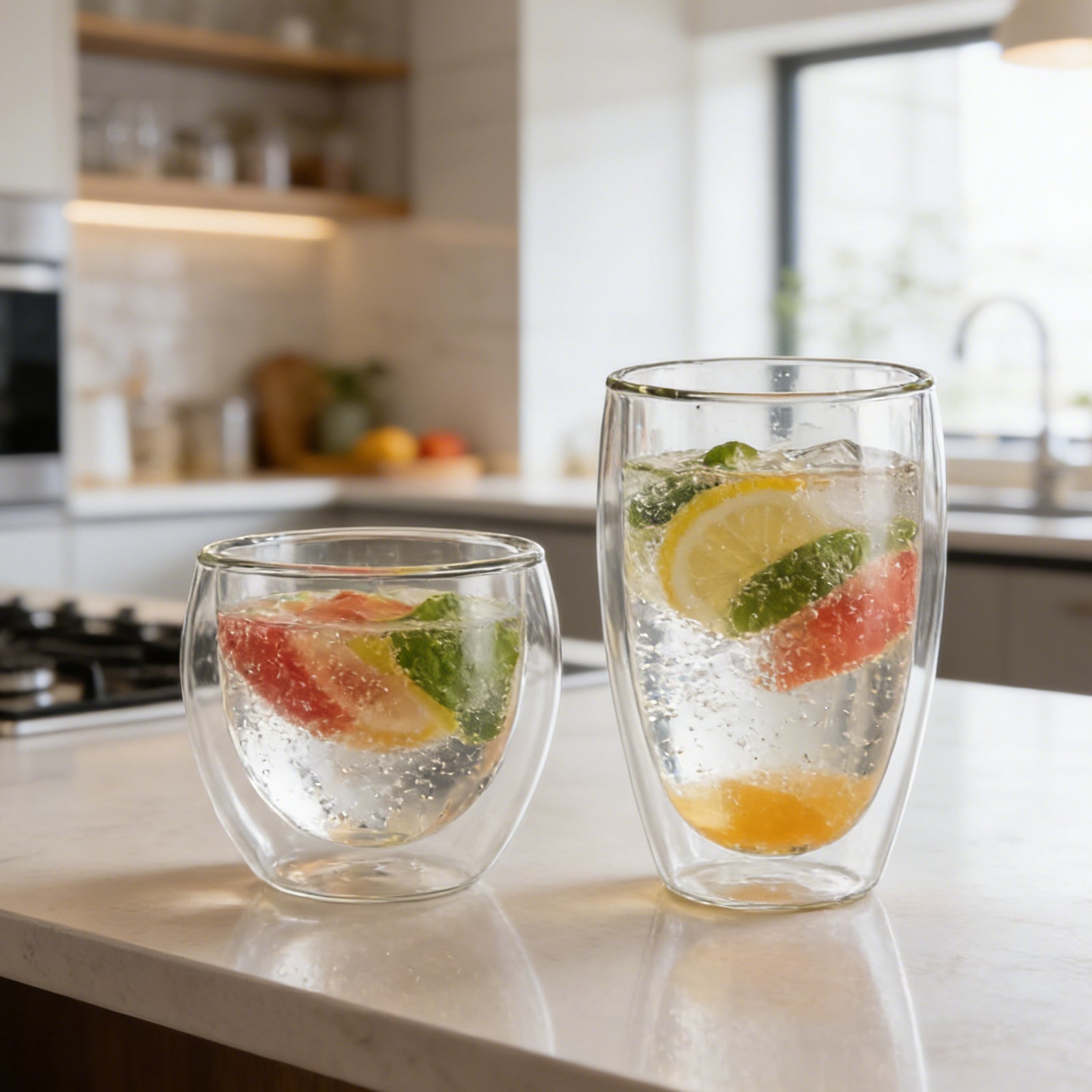 Ju7cer Lot de 2 verres en verre pour thé, boissons et café avec 2 pailles en verre 220 ml + 350 ml