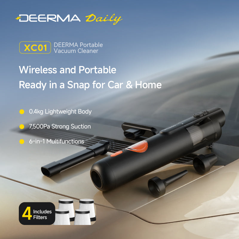 Deerma XC01 Aspirateur à main sans fil et portable, prêt en un instant pour voiture et maison, puissance d’aspiration de 7 500 Pa, ultra-léger 0,4 kg, polyvalence 6-en-1