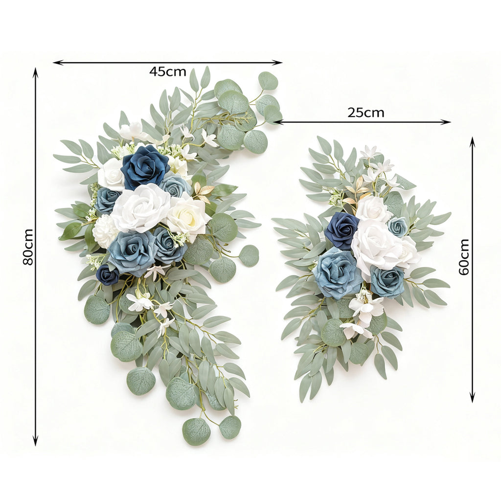 Wei's moment Fleur bleu poussière pour décorations de panneaux d'accueil de mariage, Fleurs d'arc de mariée artificielles pour cérémonie de mariage (Lot de 2)