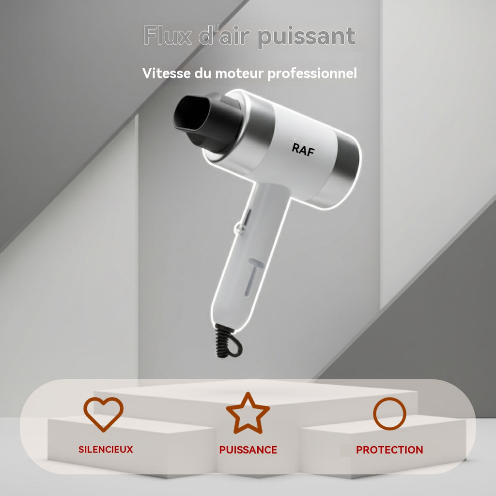 RAF Sèche-cheveux 800 W, séchage rapide 12 000 tr/min, protection contre la surchauffe, ABS, modes de température interchangeables, style salon professionnel pour la maison
