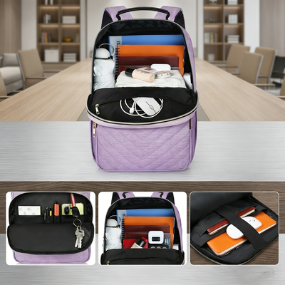 Sac à dos ordinateur portable pour femmes, sac à dos scolaire 15,6 pouces léger pour voyage travail avec port de charge USB, imperméable, antivol