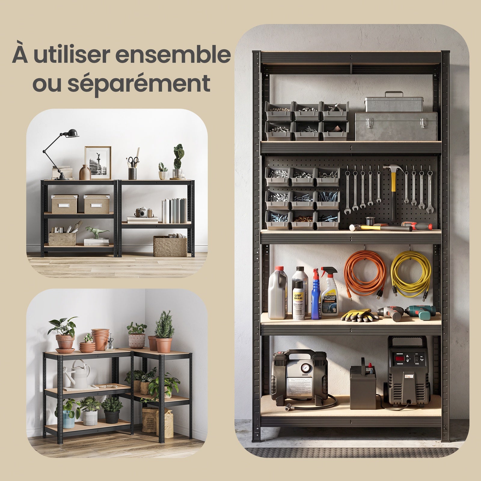 JOYFURNOS Étagère de rangement en acier à 5 niveaux, pour garage et abri de jardin, capacité de charge 875 kg, noir