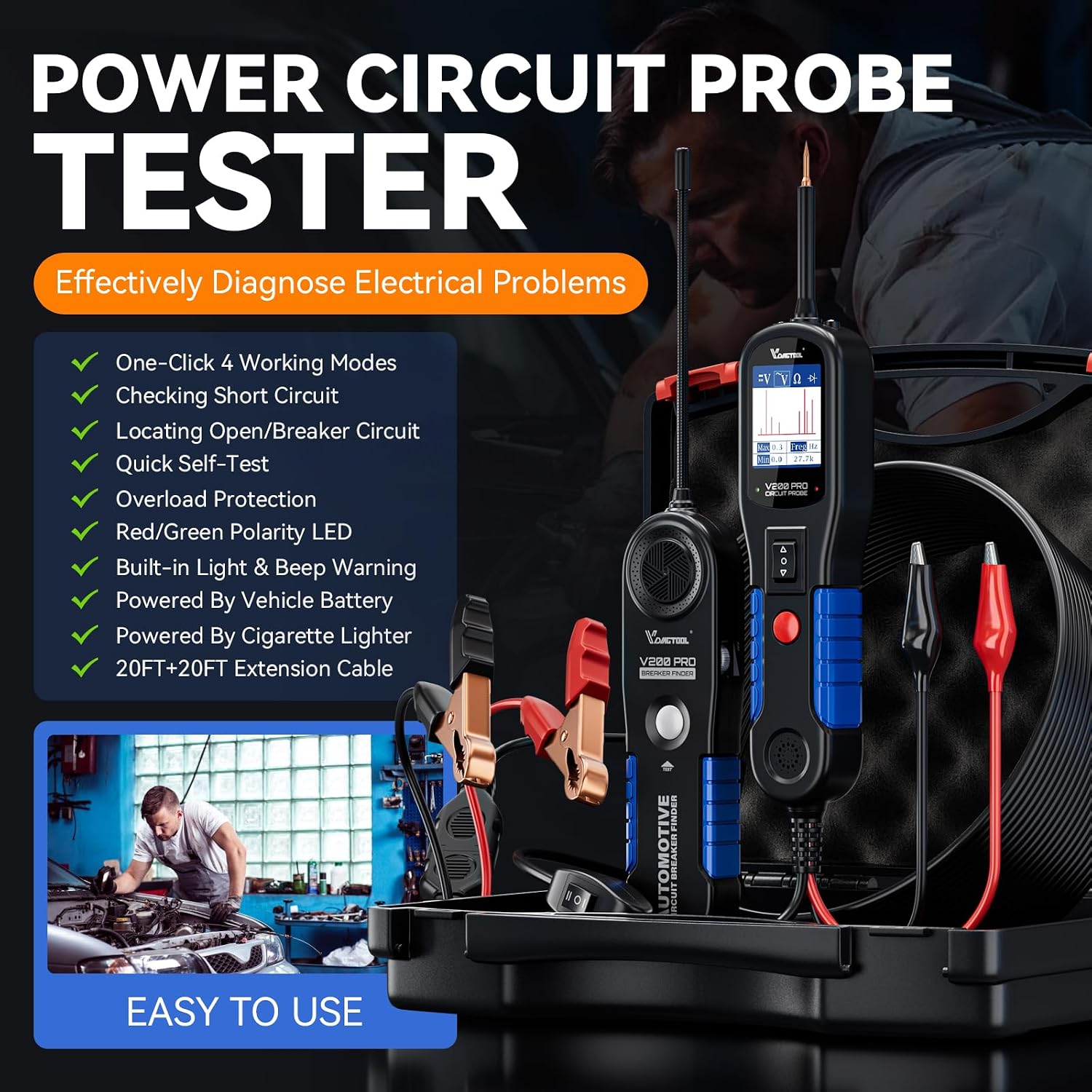 V200 Pro Testeur de Circuit Automobile, Testeur de Sonde de Circuit d'Alimentation Outil de Localisation de Disjoncteur