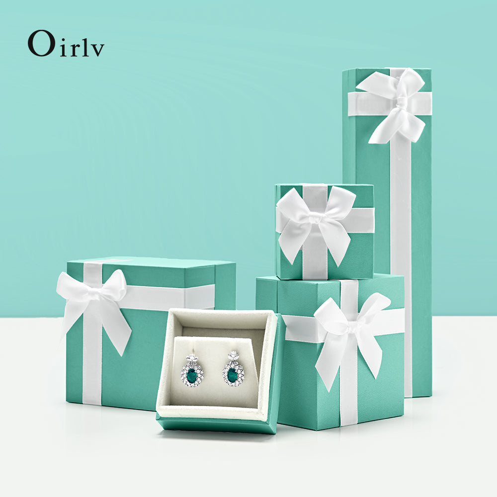 Oirlv Coffret cadeau de bijoux en vert menthe de luxe avec ruban pour bague, boucle d'oreille, collier et bracelet