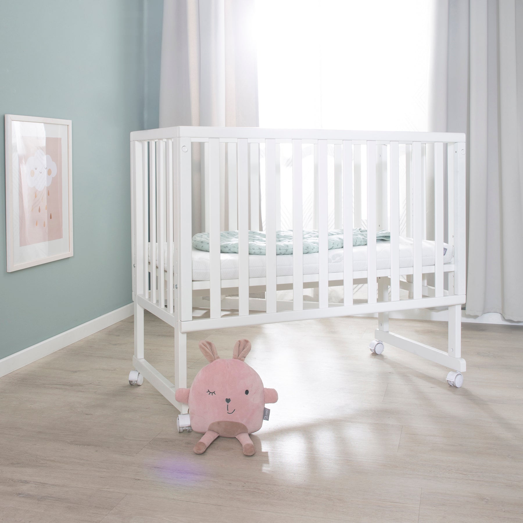 roba 3-en-1 Lit-bébé à coucher avec barrière de sécurité et matelas (Blanc)