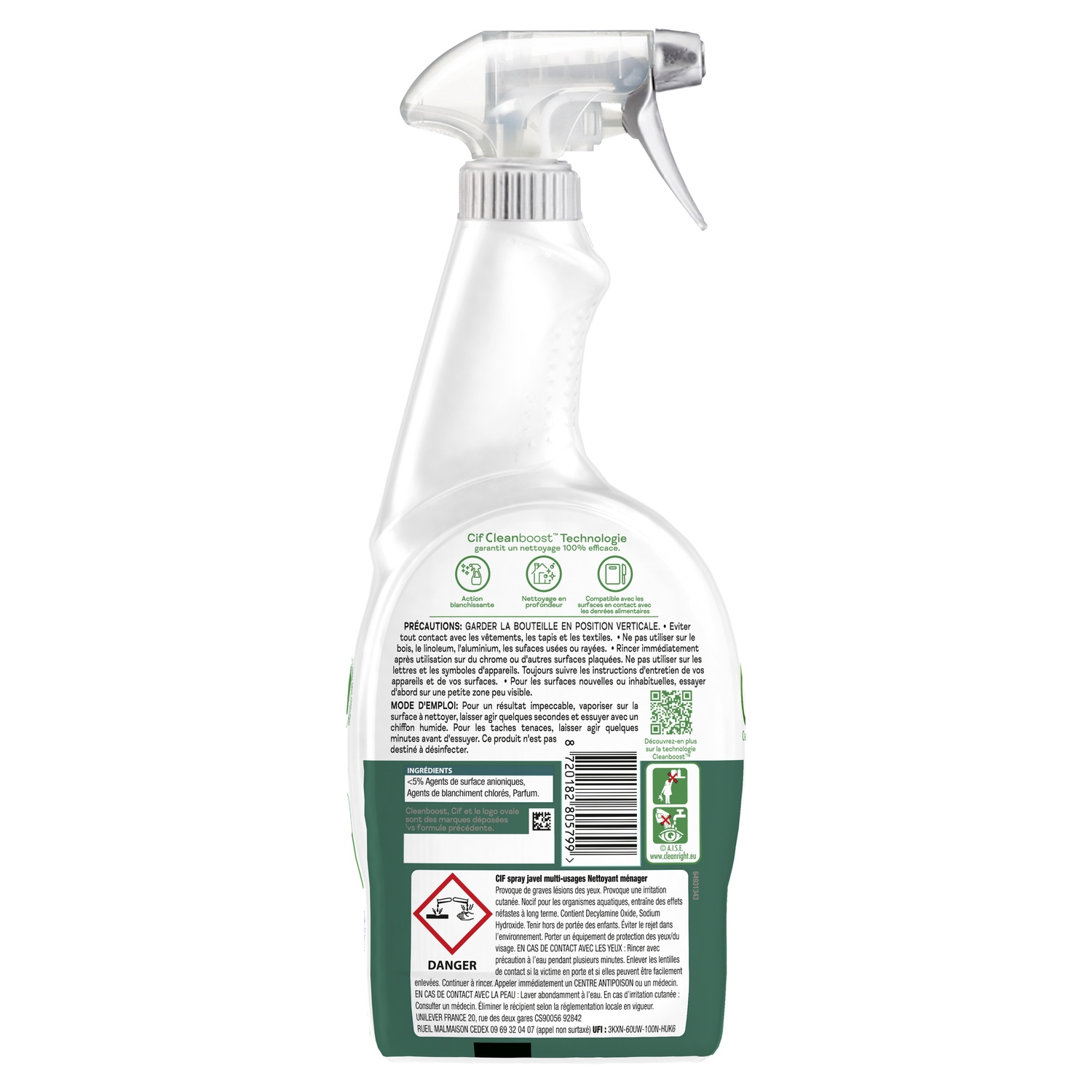 Cif Spray Nettoyant Multi-Usages, Formule Javel, 750 ml