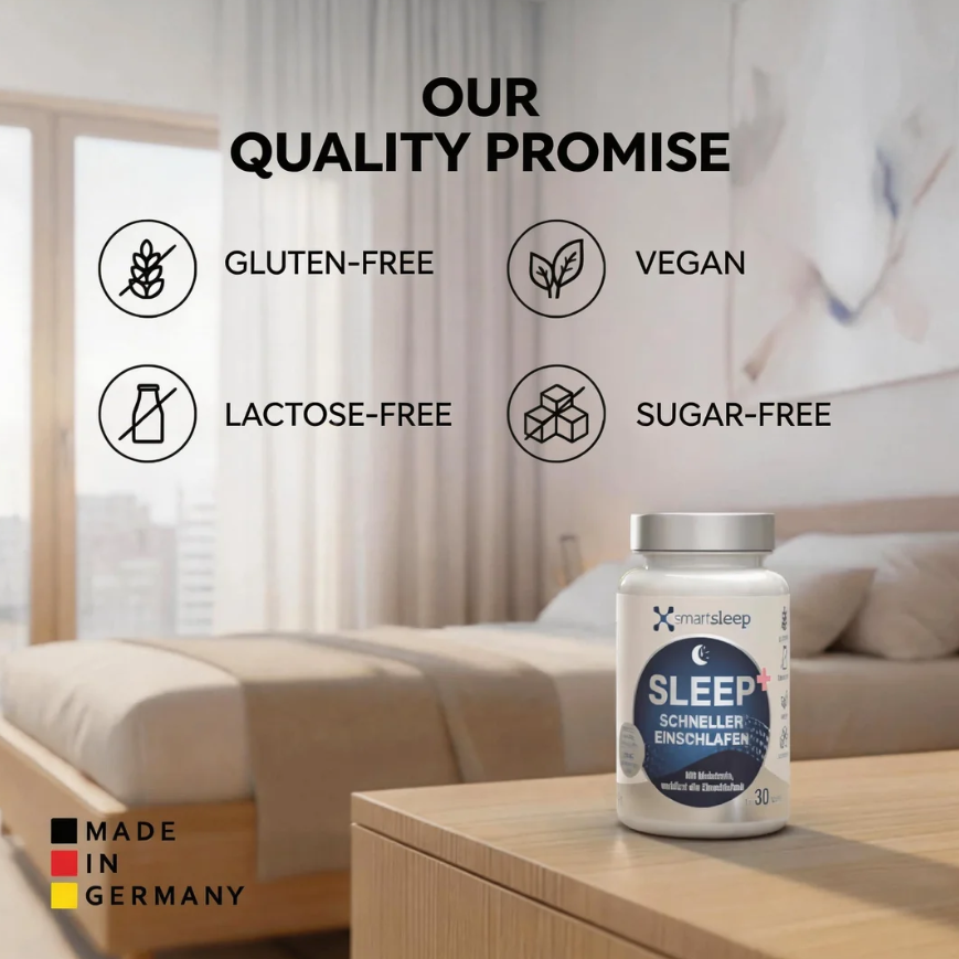 smartsleep SLEEP+ 30 Gélules de sommeil, avec 1 mg de mélatonine, ashwagandha, mélisse, passiflore et magnésium, fabriqué en Allemagne, vegan