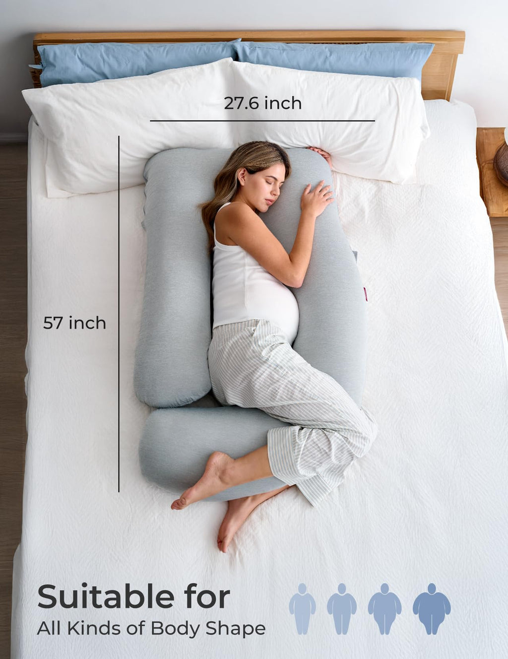 Momcozy Oreiller de grossesse en forme de U, double face, toucher frais (gris)