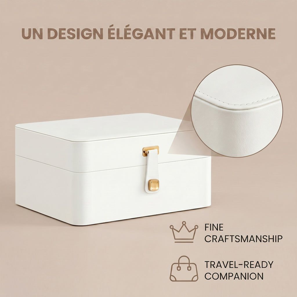JOYFURNOS Boîte à bijoux à 2 niveaux avec miroir, plateau amovible, organiseur de colliers et boucles d’oreilles - Blanc
