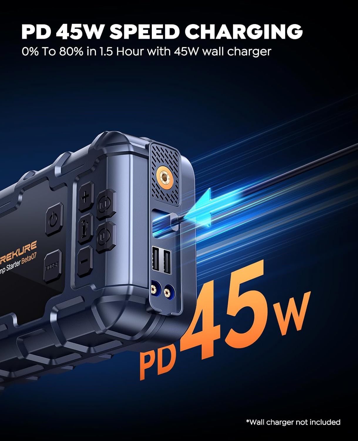 TREKURE Beta07 Démarreur de secours pour voiture 6000 A avec compresseur d’air 160 PSI, booster de batterie portable 12 V avec charge rapide PD 45 W, écran intelligent 3,3 po