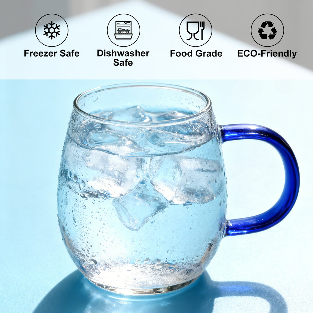 Ju7cer Tasse en verre à anse bleue, Verre à thé, Verre à boire, Verre à café, 300 ml, 1 pièce