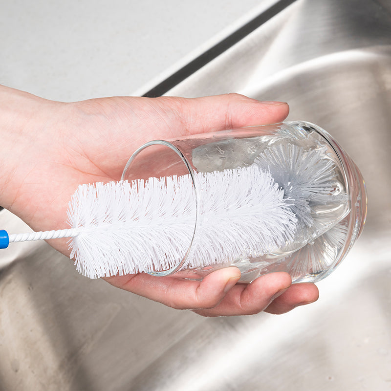 Brosse à bouteille 36 cm bleue, diamètre des poils 21 mm, avec manche en plastique PP