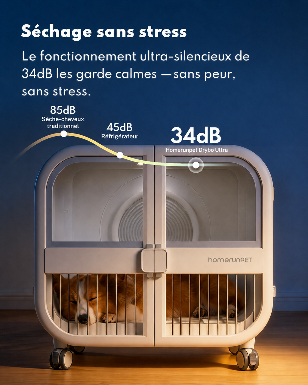 Homerunpet 135 L Deluxe Edition Sèche-Animaux, PD135, Séchage de Qualité Salon, Air Doux à 40 °C, Fonctionnement Ultra-Silencieux, Lit et Sèche-Animaux 2 en 1