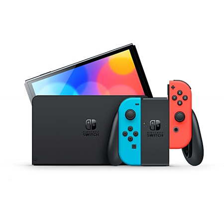Nintendo Switch (modèle OLED) avec paire de Joy-Con bleu néon / rouge néon - Version EU