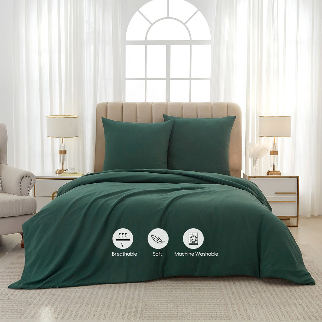 MEEALLHOME Parure de lit en flanelle lavée vert foncé - 1 housse 140 x 200 cm et 1 taie 65 x 65 cm