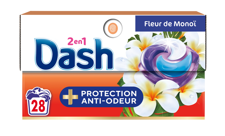 Dash 2-en-1 Tablettes de protection anti-odeurs, Fleur de Monoi, 28 doses