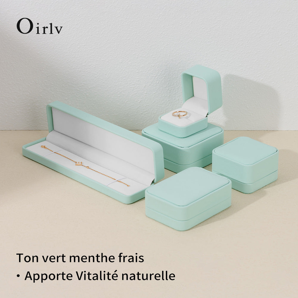 Oirlv Boîte à bague en cuir PU, Boîte à bijoux vert clair pour boucles d’oreilles, collier et bracelet, Boîte cadeau, Boîte d’emballage cadeau pour demande en mariage et anniversaire