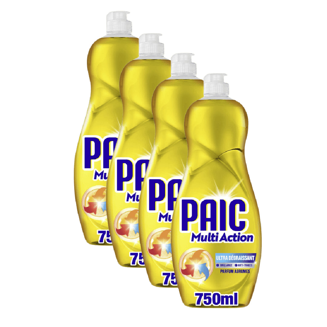 Paic Liquide Vaisselle Multi-Action Super Dégraissant Anti-Traces Agrumes 4 x 750 ml (= 3 L)