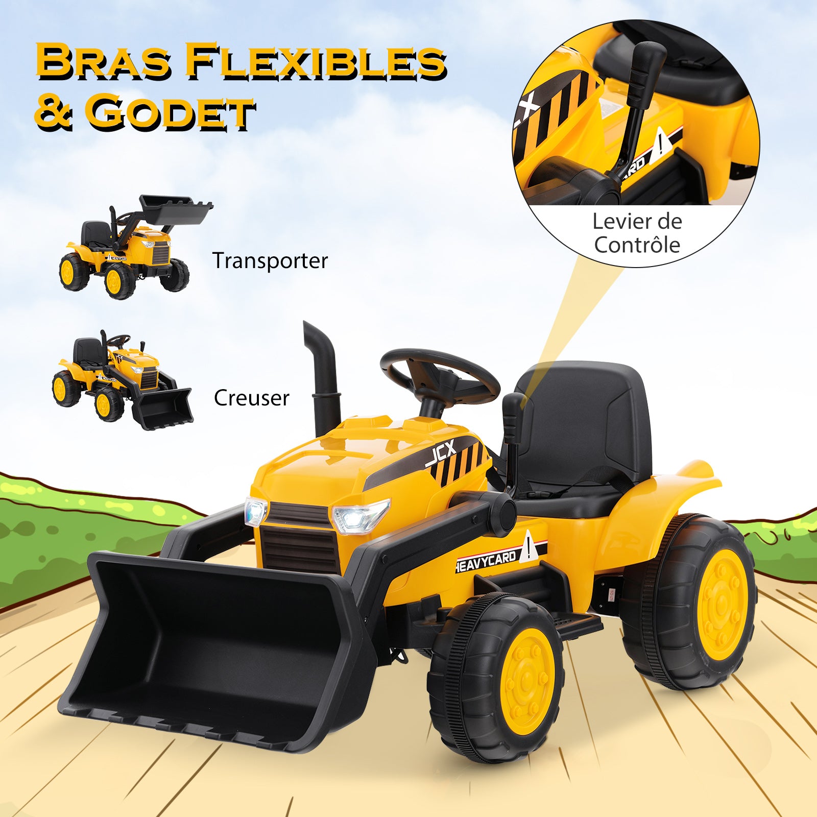 Costway Jouet pelleteuse mobile pour enfants avec godet réglable, 3-8 ans, Jaune