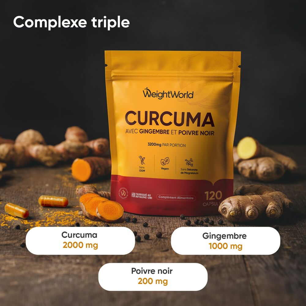 WeightWorld Curcuma avec gingembre et poivre noir 1600 mg 120 gélules