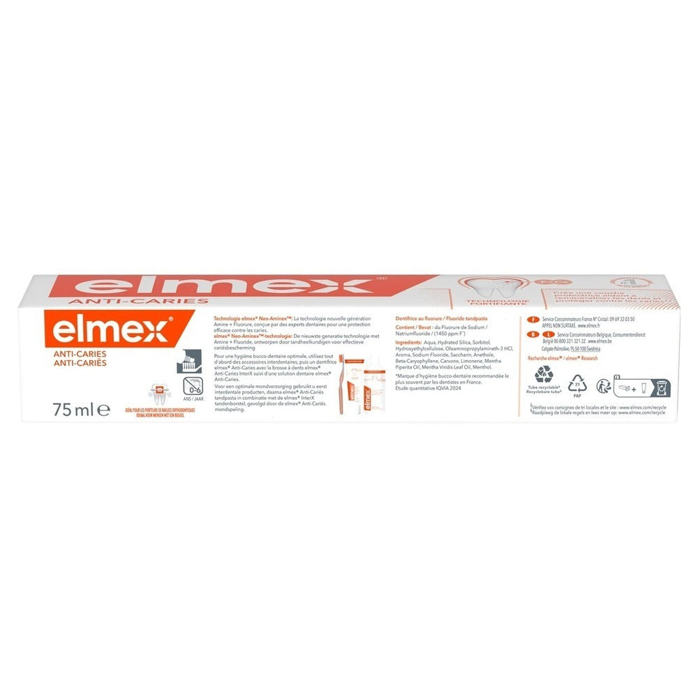 ELMEX Anti-Caries Original Toothpaste - 75ml - Pack of 3 (3 x 75ml = 3 tubes)