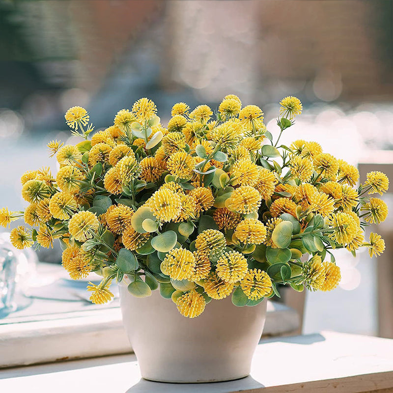Yuejia Bouquet de 4 fleurs Craspédie artificielles 35 cm - Jaune