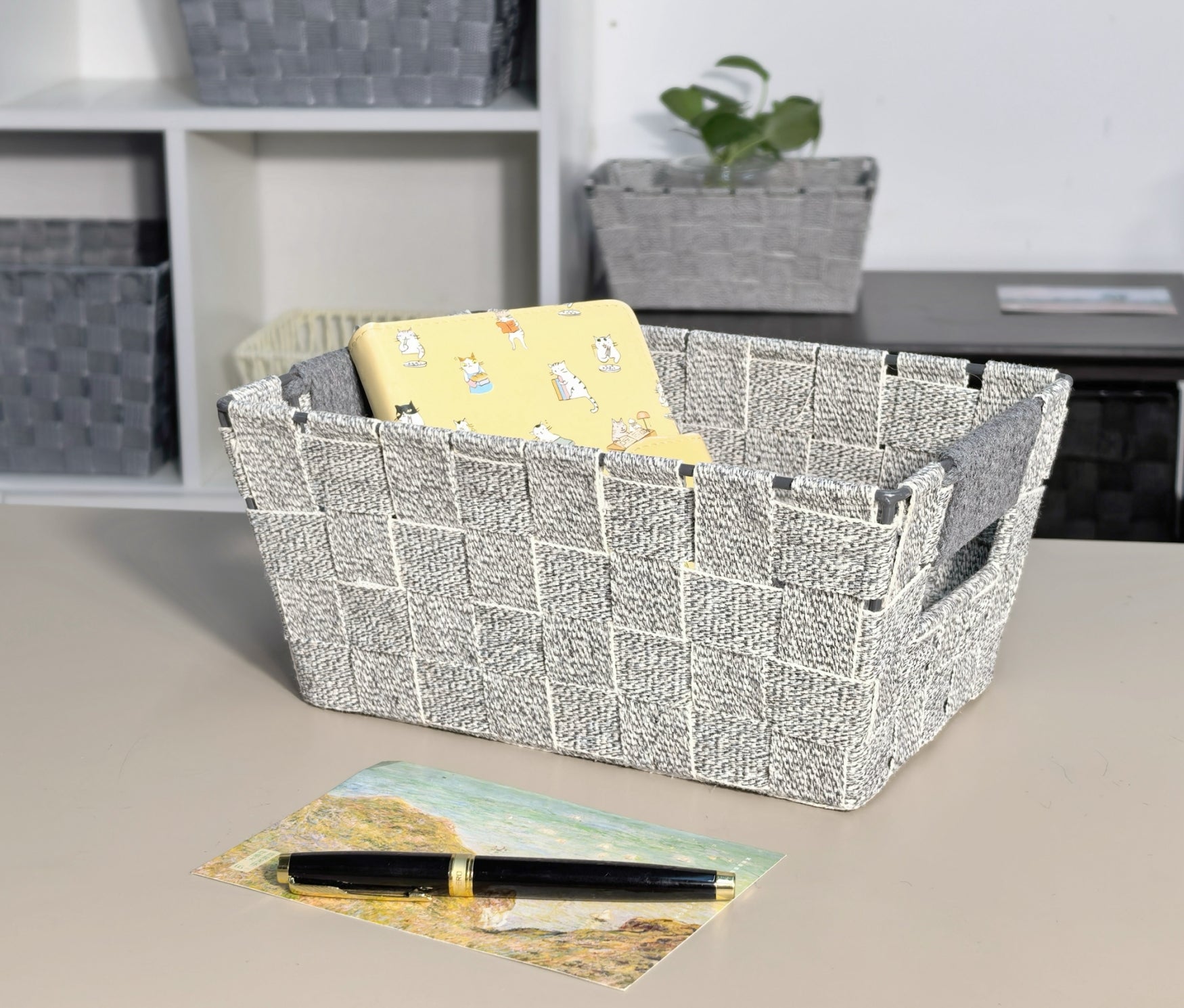 KEVAHOME Lot de 2 paniers en coton avec anse en coton - Gris - 10 x 7 x 4,5'' H