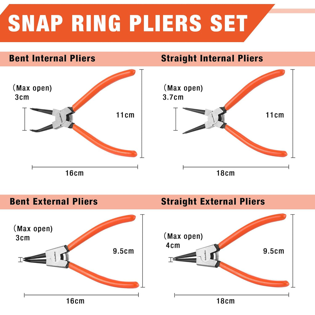 ValueMax Lot de 4 pinces à circlips internes et externes 180 mm avec étui de rangement à fermeture éclair
