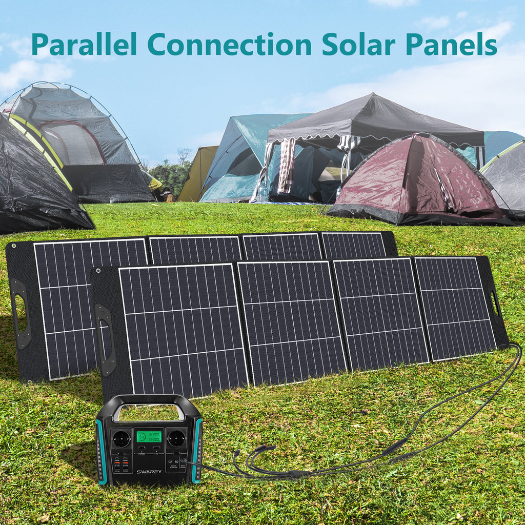 SWAREY 200W Panneau Solaire Pliable, Chargeur Solaire Monocristallin Portable avec Port USB-C 18W et QC3.0, Câble XT60 vers Anderson / DC5521 / DC7450, pour Station d’Énergie